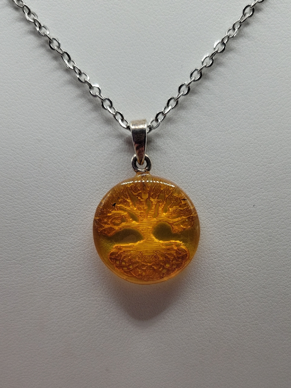 Carved Amber Tree of Life Pendant Necklace 925 Pendant .